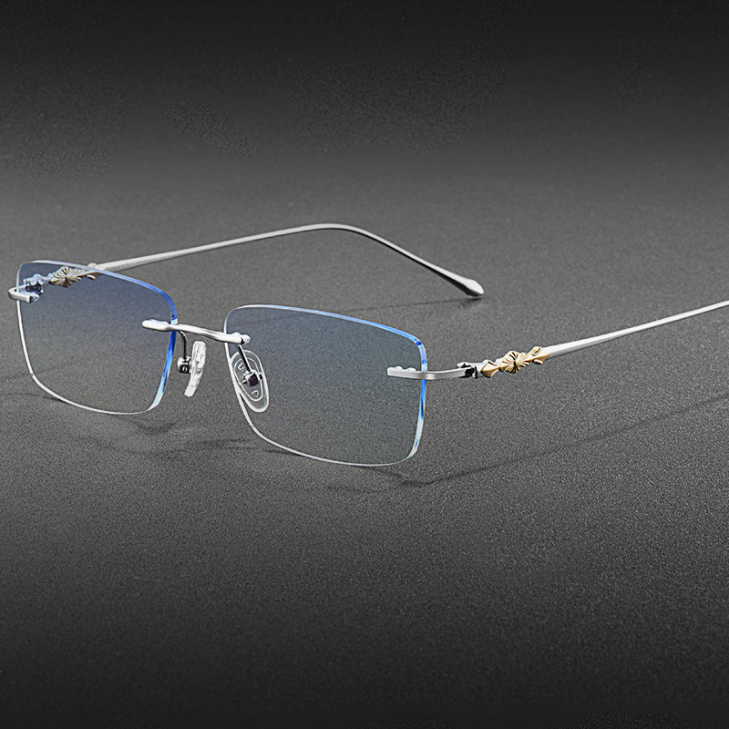 简约无边框眼镜男潮时尚近视防蓝光辐射变色可配度数超轻纯钛眼睛