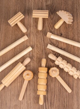 儿童过家家擀面杖12件套装DIY模具橡皮泥手工玩具幼教滚轮印章