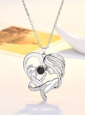 一百种语言我爱你投影项链女简约母子连心锁骨链送妈妈母亲节礼物