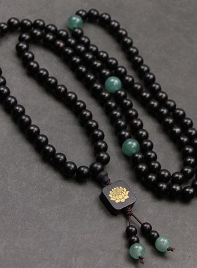 佛珠戴脖子的天然黑檀木文玩挂件男女手串装饰项链百搭文艺手链新