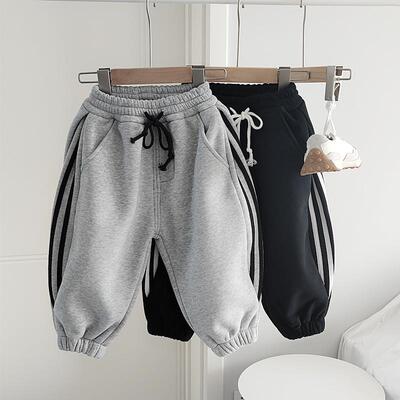 男童一体绒运动裤秋冬装宝宝纯棉加绒休闲裤童装冬季保暖加厚裤子
