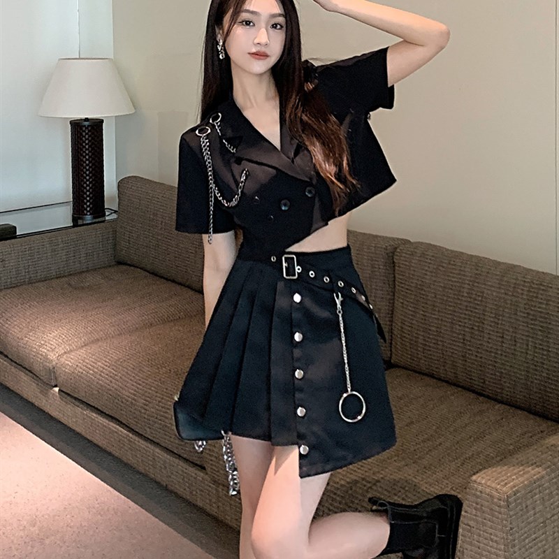 夏季酷女孩辣妹穿搭甜辣裙子炸街C两件套装裙御姐轻熟风女装连衣