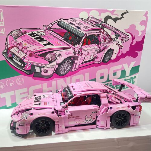 美及搭插拼装积木跑车粉牛绿牛模型玩具男孩子益智小颗粒X组装861