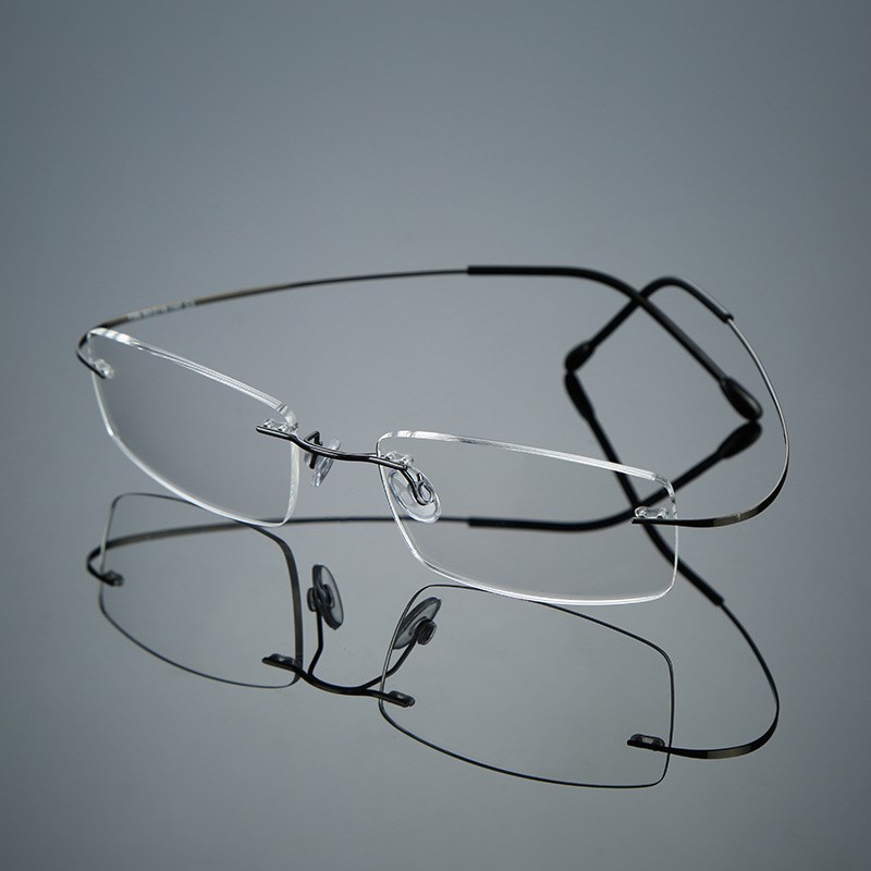 高档钛方形无框眼镜架纯钛超轻批发商务无边框眼镜男女近视眼镜
