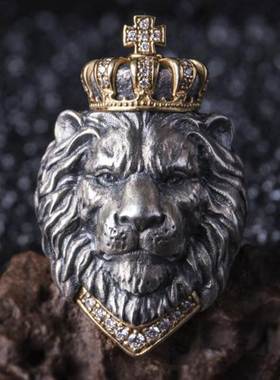 European and American retro lion head ring men's open cr