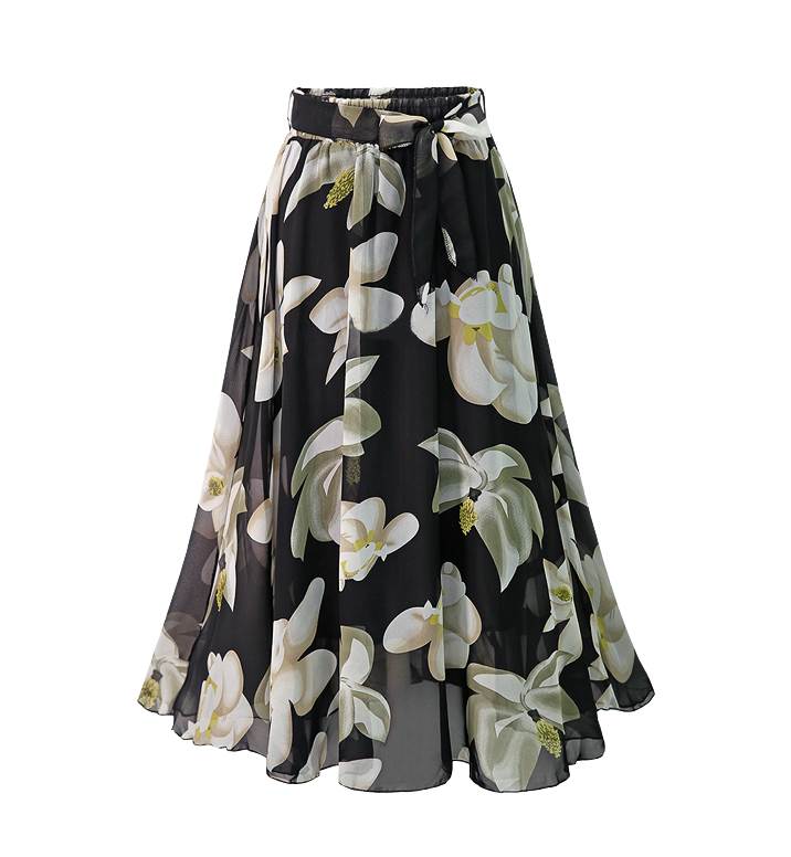 大码女装夏季松紧腰花色雪纺半身裙 2色6码 Flower Printed Skirt
