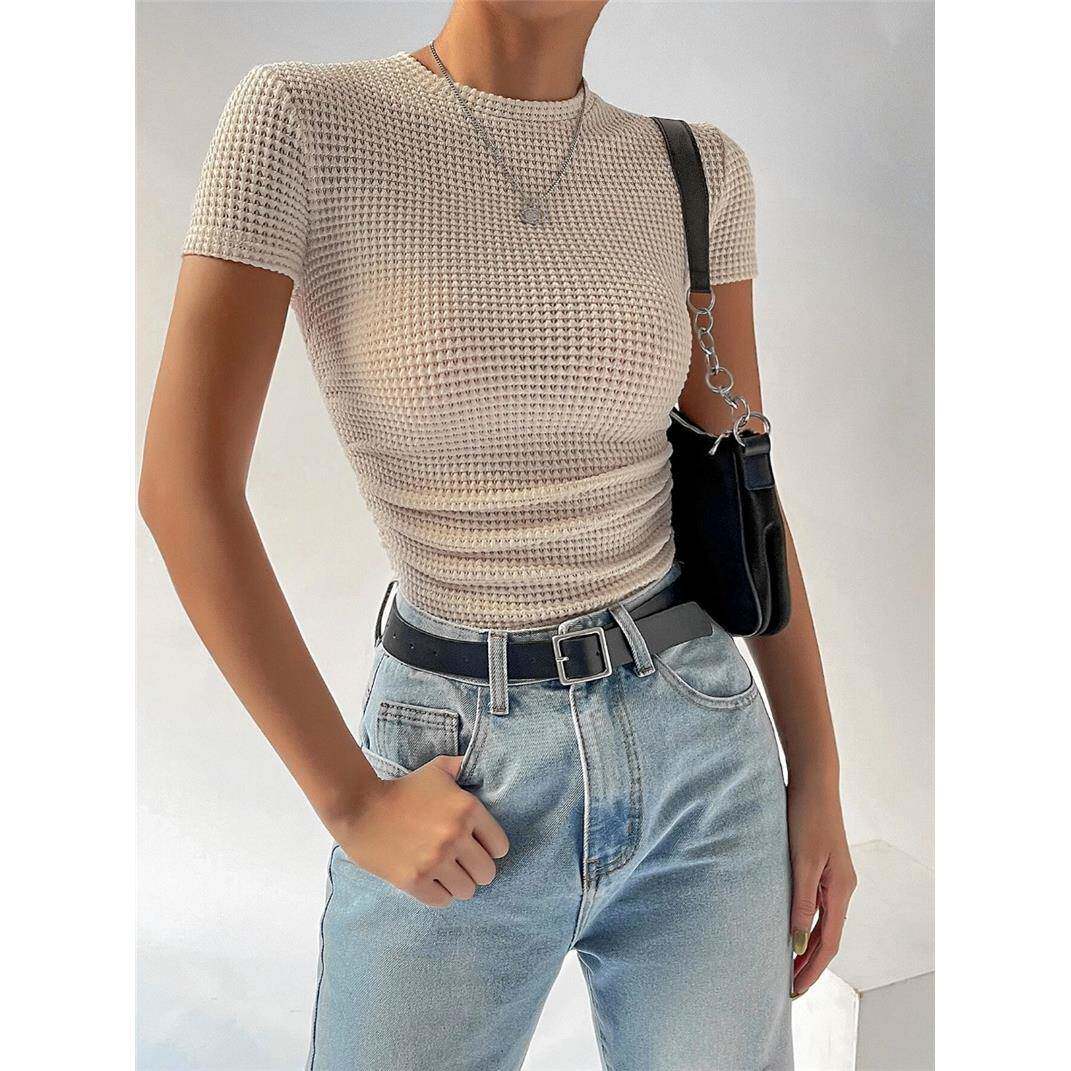 Autumn Slim Fit Long Sleeve Plaid Round Neck Tshirt Top