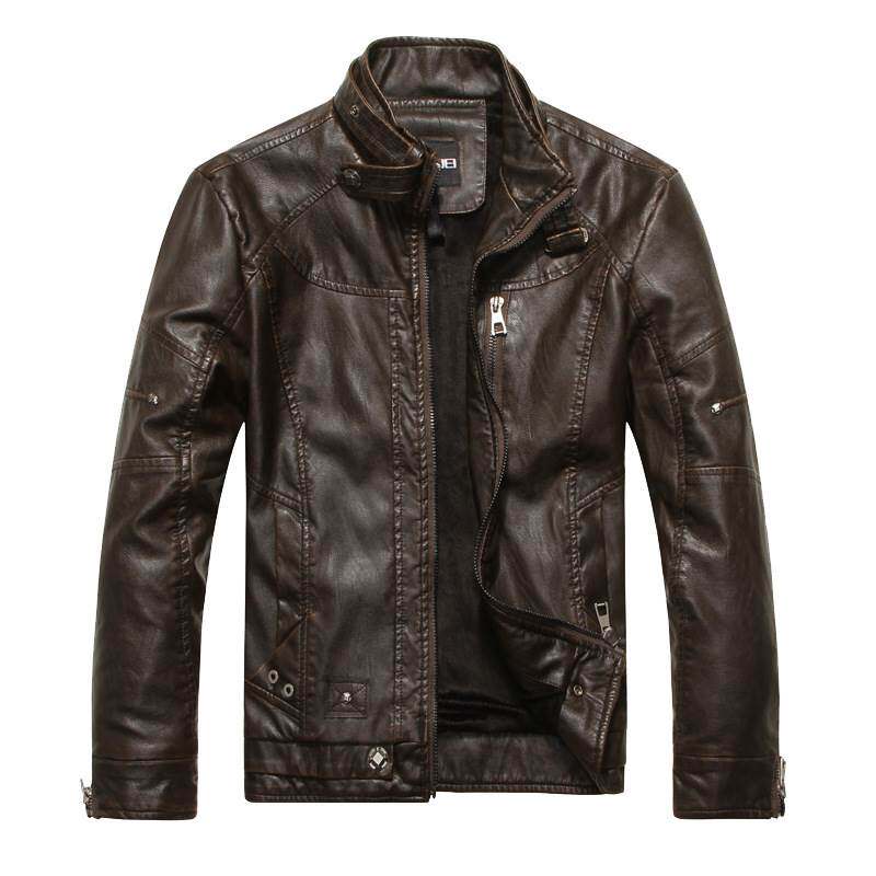 立领加绒皮衣外套 Standing collar plush men's leather jac