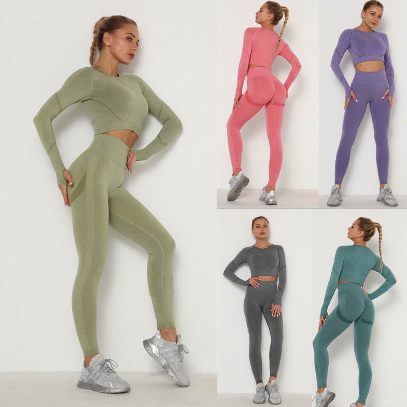 瑜伽服套装长袖健身女 Long sleeve seamless yoga set Gym suit