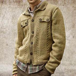 Slim-fit cardigan sweater coat长袖翻领针织衫修身开衫毛衣外套