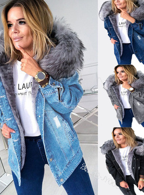 Women winter big size denim jacket ladies warmth coat 厚外套