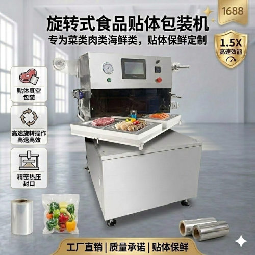 全自动托盘真空贴体包装机 自动旋转牛排保鲜一出四贴体包装机