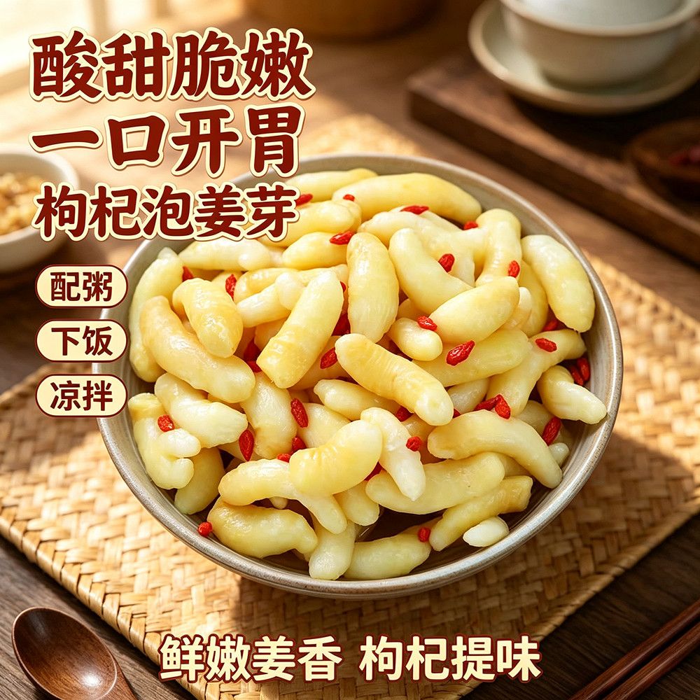农家自制枸杞嫩姜芽糖醋浸渍姜芽脆嫩口感佐酒配饭袋装咸菜