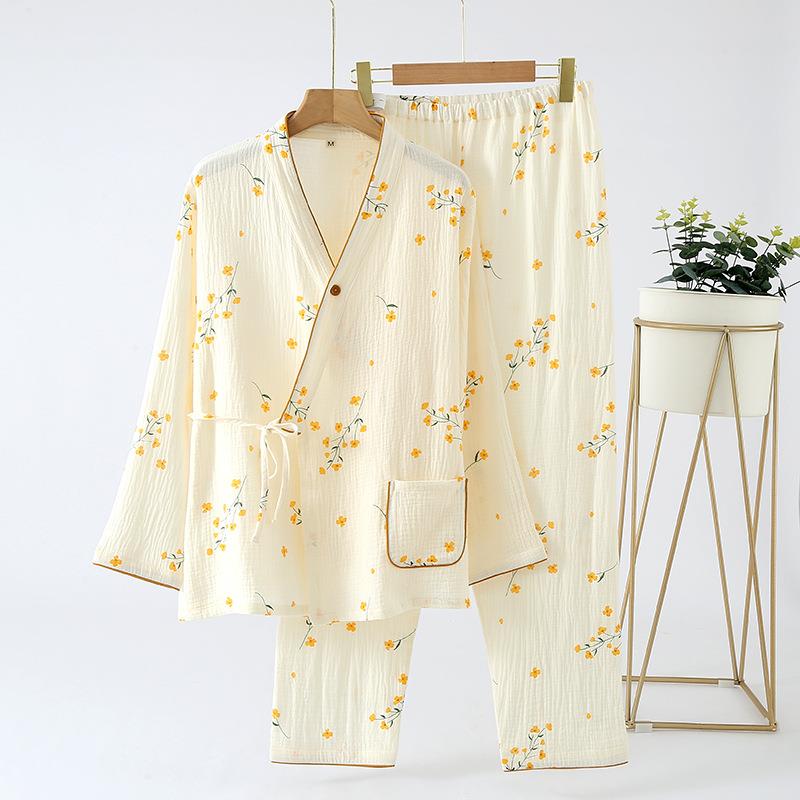 卡通和服孕妇睡衣女春秋夏季纯棉纱布薄款月子服长袖家居服套装
