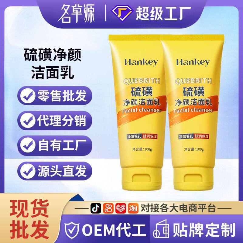韩纪硫磺净颜洁面乳100g补水保湿滋润清洁硫磺洗面奶厂家
