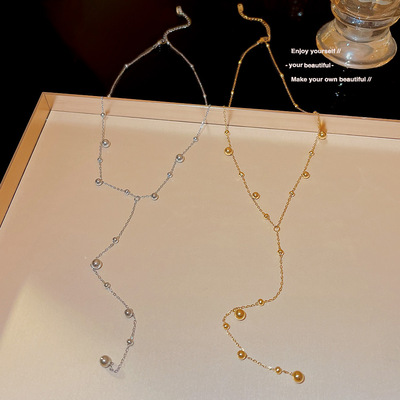 钛钢十字链欧美轻奢长款流苏项链