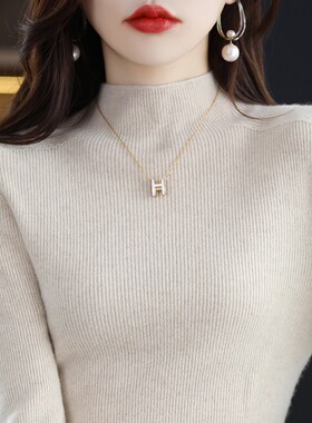半高领套头羊绒打底衫女百搭秋冬装短款纯色内搭修身长袖针织毛衣