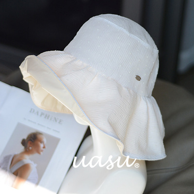 优雅云朵2024新款大帽檐出游遮阳帽渔夫帽紫外线防晒帽子女士夏季