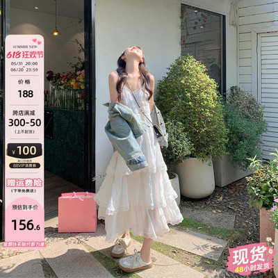 曾小咸白色吊带连衣裙女