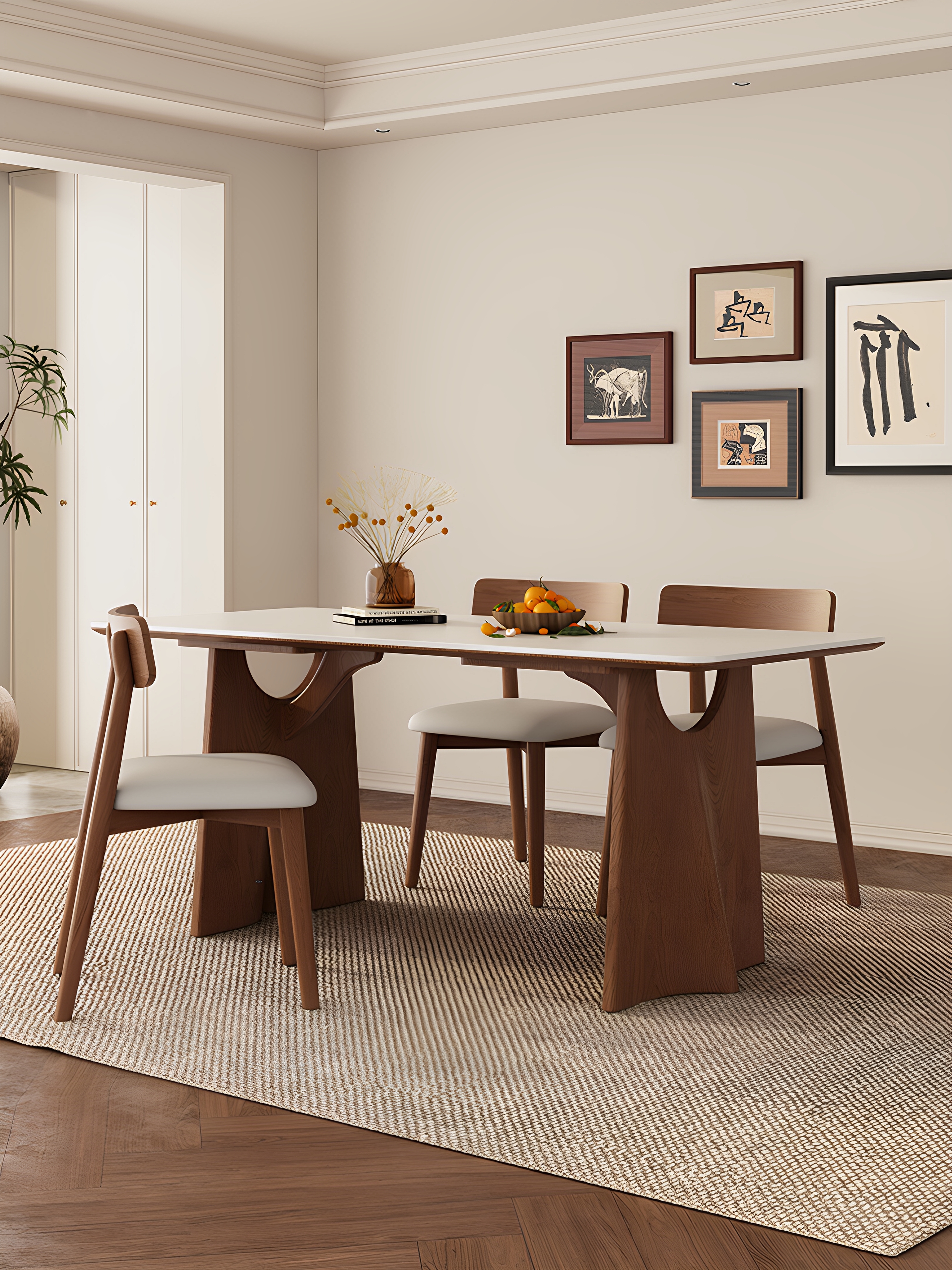 明江轩家居2025新覆古风格斯堪的纳维亚板岩矩形餐桌和椅子组合家