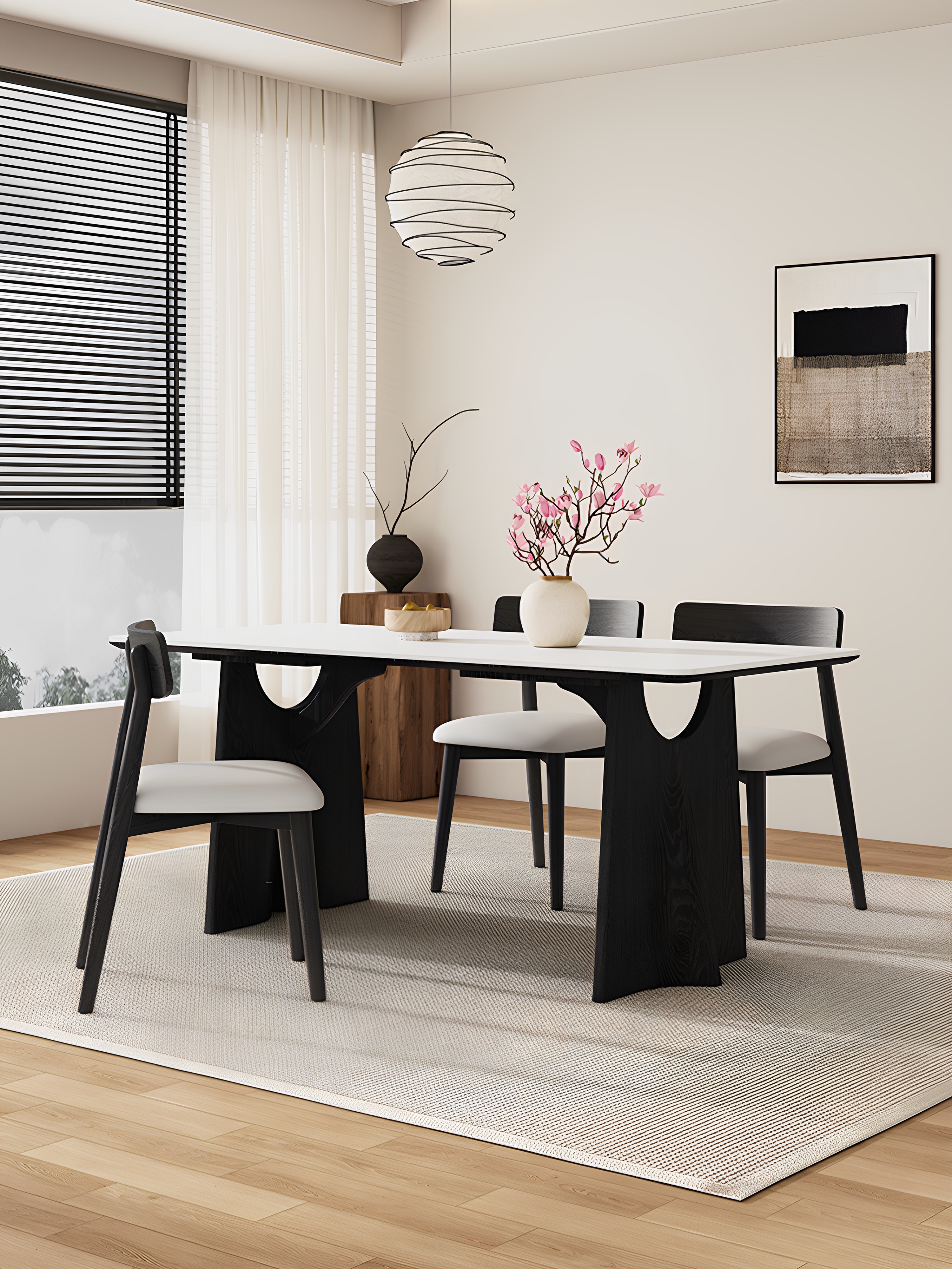 明江轩家居覆古现代休闲风格家居板岩实木餐桌和椅子组合餐厅餐桌