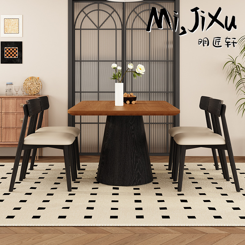 明匠轩家居2025年新款实木复古风北欧家用餐桌椅组合餐厅高端桌子