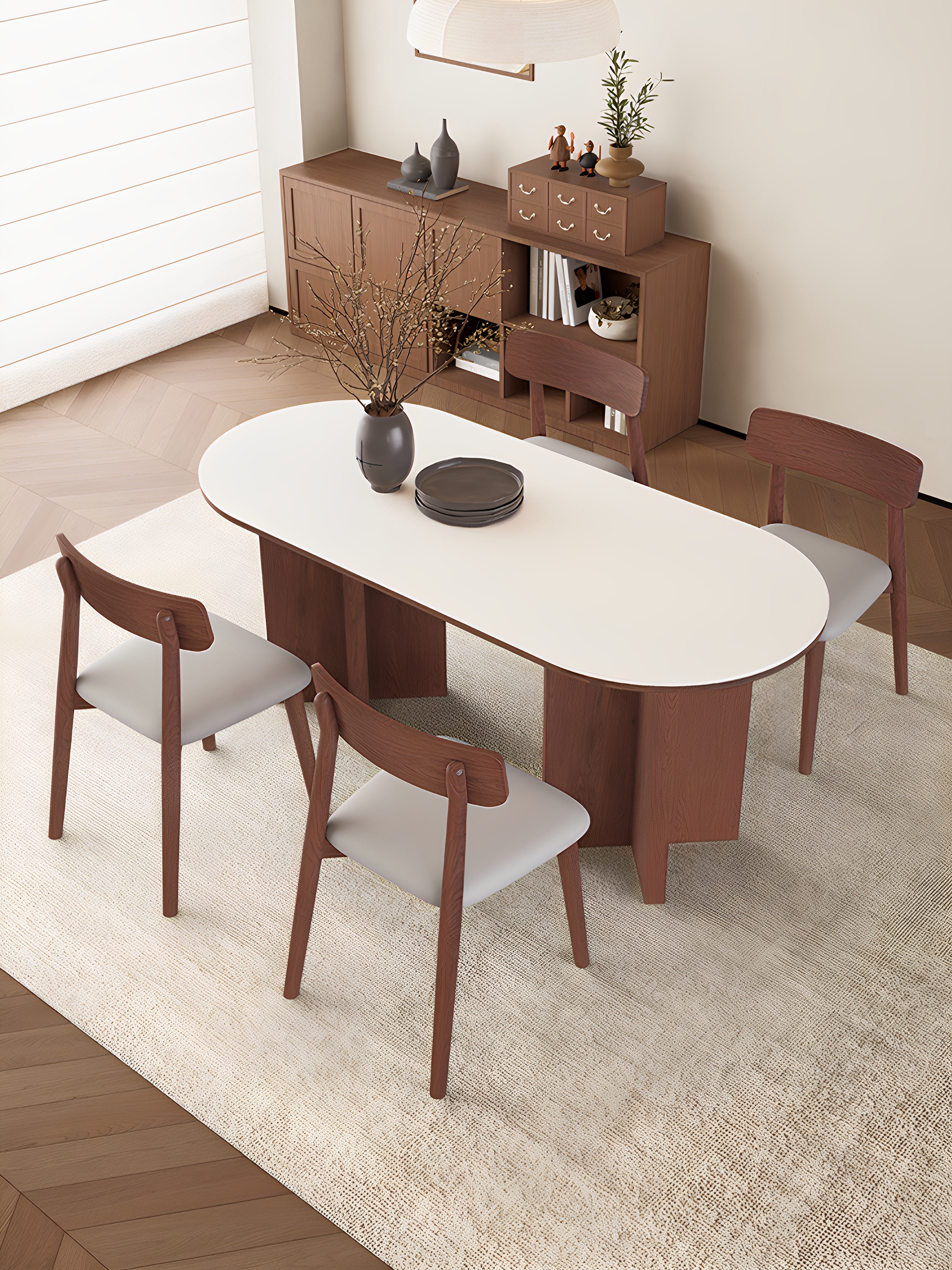 明江轩家居2025新斯堪的纳维亚风格覆古板岩矩形餐桌和椅子组合餐