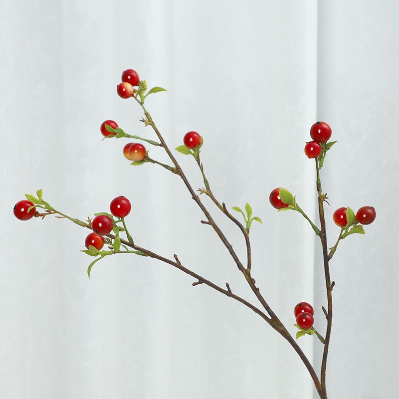 北欧式仿真花叉海棠果客厅餐桌室内茶几花艺插花绢花假花装饰摆件