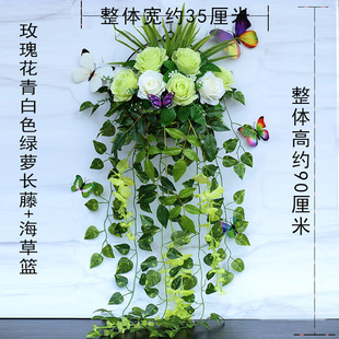 玫瑰花壁挂墙壁墙面装 饰花绢花假花挂件室内墙花盆挂壁花玫瑰花青