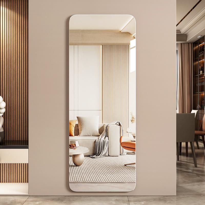 轻奢镜子贴墙自粘穿衣镜家用卧室挂墙全身镜免打孔壁挂落地试衣镜