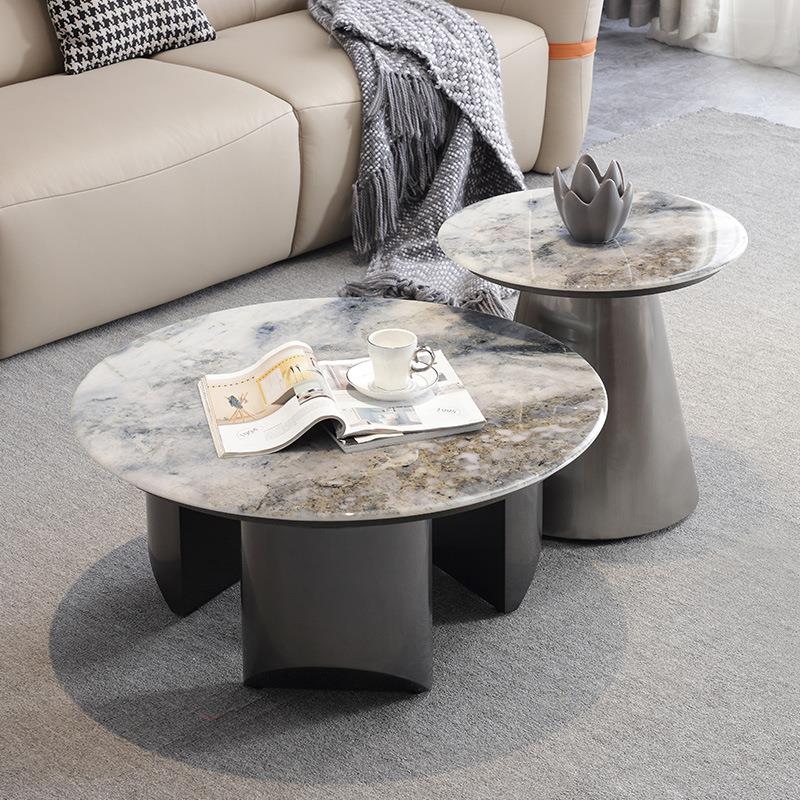 轻奢高级简约现代超晶石茶几客厅家用小户型圆形极简大小茶几组合
