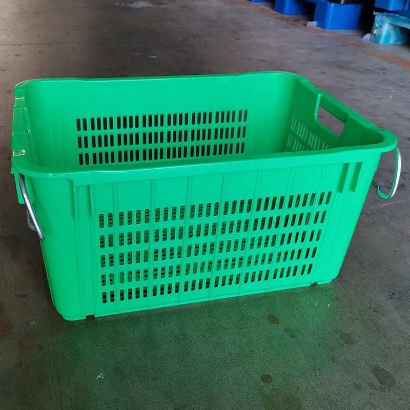 加厚带铁环塑料筐可加铁耳蔬菜水果箩框长方形周转套叠生鲜塑胶筐