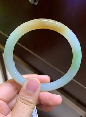 精选新疆老料和田玉圆条手镯俏色且末糖美人条玉手镯翠青女款送礼