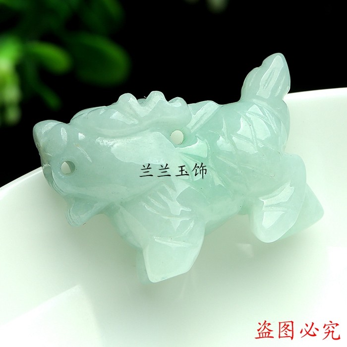 翡翠A货玉麒麟吊坠男玉项链立体瑞兽玉坠情侣款招财天然玉石玉佩