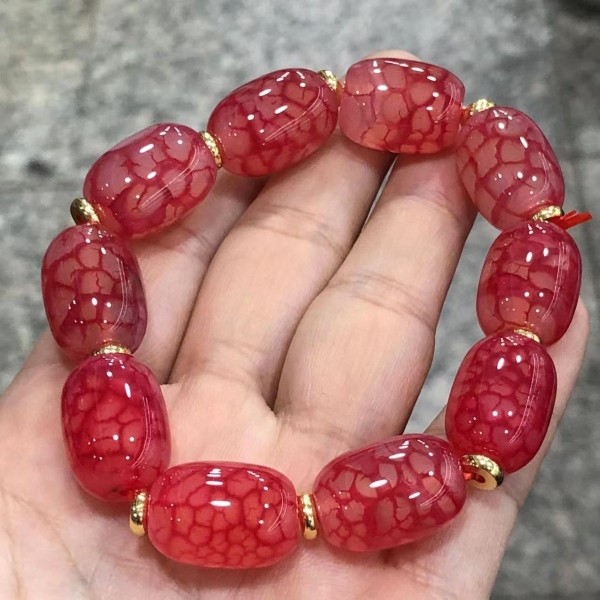 高品质龙鳞凤血桶珠手串男女同款高档血丝冰更冰裂玛瑙手串珠饰品