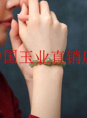 新疆和田玉青玉霸王小貔貅手链男女同款晴水冰底青海老型珠子手串