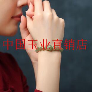 新疆和田玉青玉霸王小貔貅手链男女同款晴水冰底青海老型珠子手串