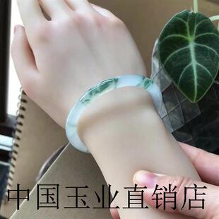 精品翡翠色玉镯子浅绿冰种飘花高端手镯细圆条叮当镯冰糯种送礼物