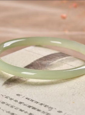 和田玉晴水镯圆条手镯女款青白玉美人镯圆条精选玉镯子玉石手镯