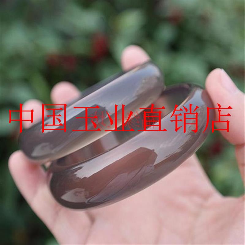 精选纯原色玛瑙灰紫色玉髓手镯女士款加宽加厚手镯优雅气质款送礼