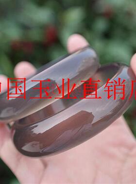 精选纯原色玛瑙灰紫色玉髓手镯女士款加宽加厚手镯优雅气质款送礼