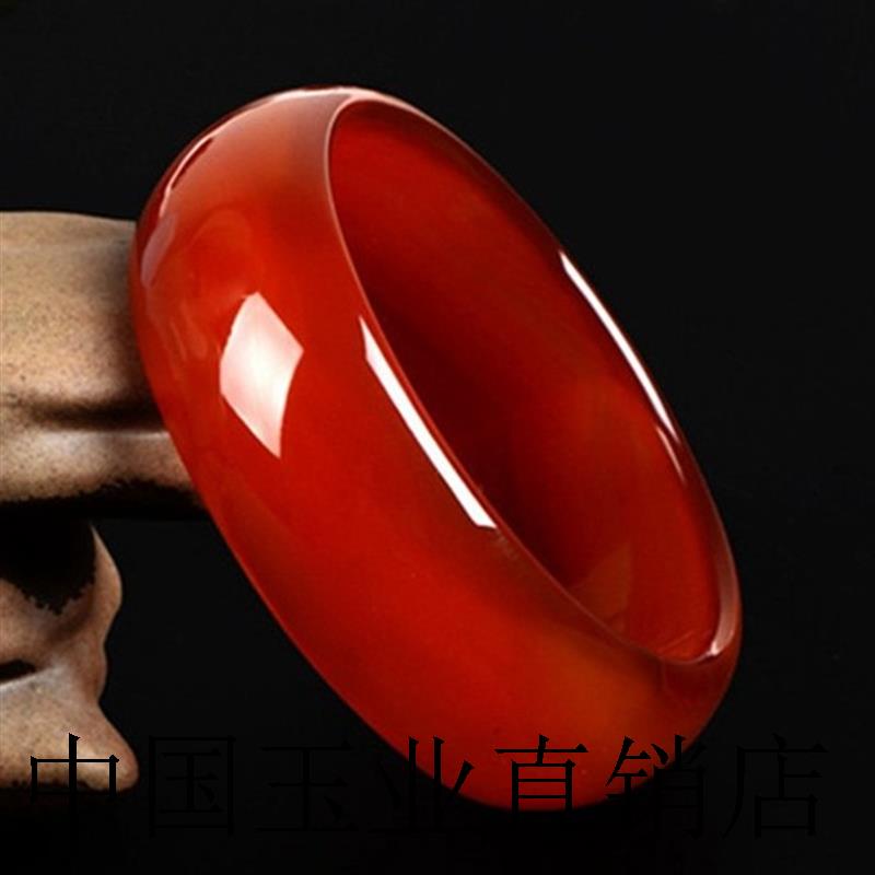 高端精选玉镯子巴西红玛瑙手镯女少女加宽版窄版红色旺夫手镯送礼