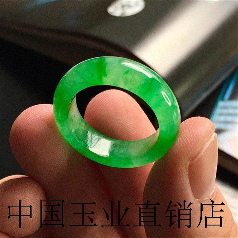冰种翡翠色戒指缅甸高端满绿玉指环帝王绿戒圈阳绿飘花尾戒男女款