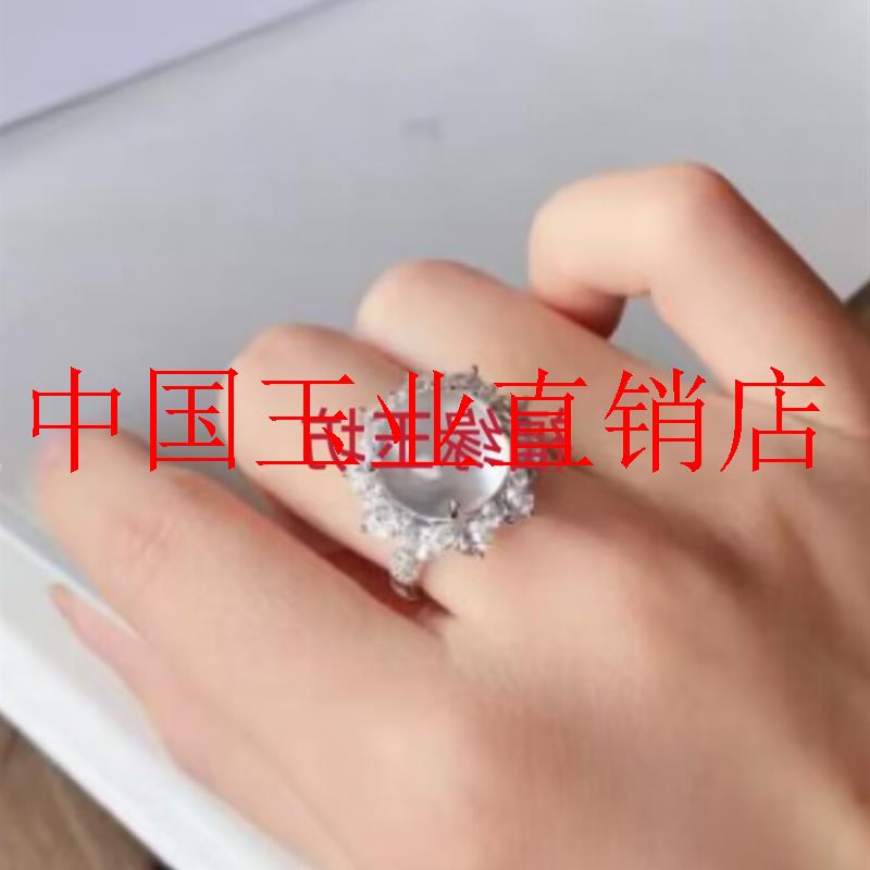 高端精选少女款水沫玉缅甸玉石戒指媲美翡翠色气质大方银饰镶嵌款