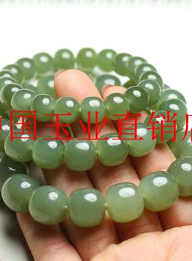 新疆和田玉手链青海料青白玉男女款油青色老型珠手串情侣款玉手链