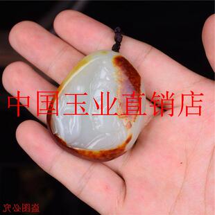 新疆和田玉观音吊坠白玉红沁皮籽料原石兰花指一念成佛挂件毛衣链