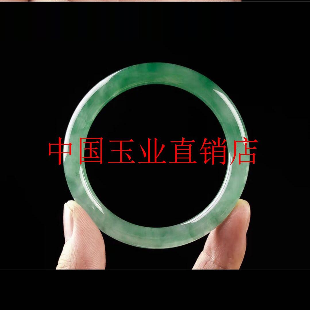 精品高档缅甸翡翠色玉手镯冰糯种阳绿飘花细圆条玉石玉镯古风女款