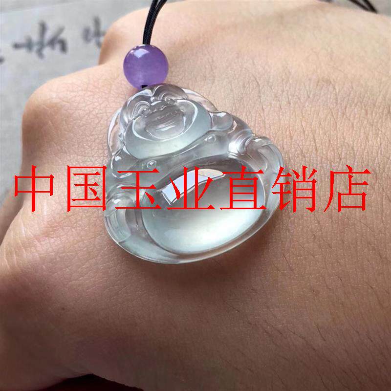 缅甸老坑翡翠色冰种佛公吊坠高冰透大肚笑佛玉坠毛衣链弥勒佛配饰