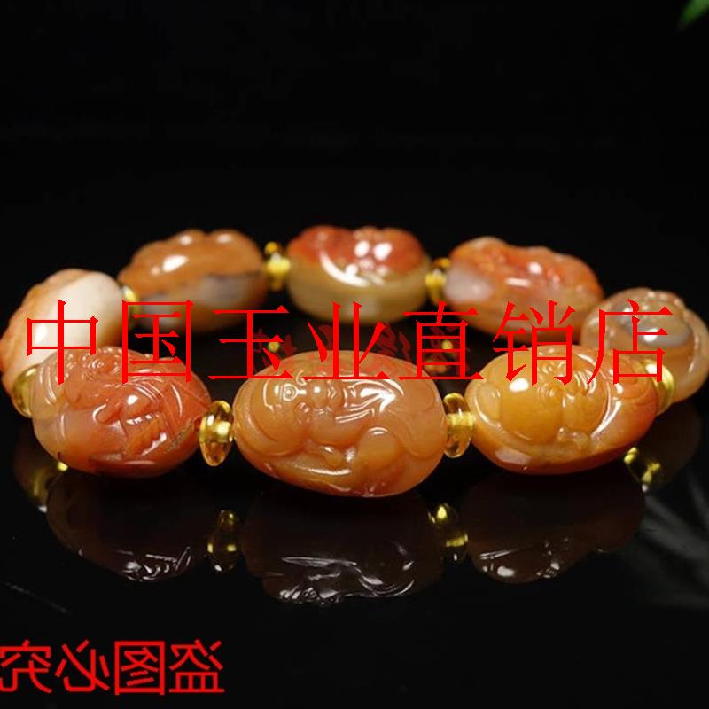 云南黄龙玉八仙保平安玉手链男女款玉器情侣弥勒佛大颗粒糖色手串