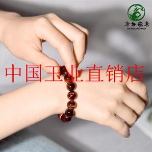 收藏级虎睛石手链猫眼石红色水晶宝石散珠子红虎眼石手串情侣饰品